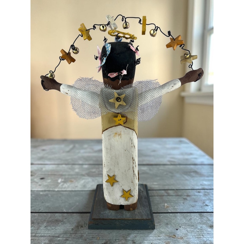 One of a Kind Whimsical Wooden Hand Carved Angel Cerri Noto Signed Folk Art - Picture 6 of 8